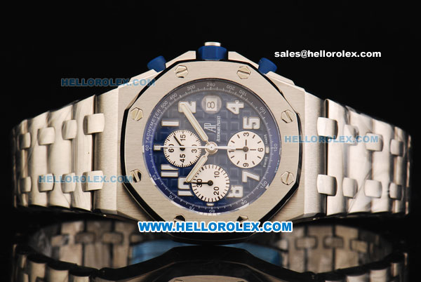 Audemars Piguet Royal Oak Offshore Blue Themes Swiss Valjoux 7750 Automatic Movement Full Steel with Blue Dial and White Arabic Nunmerals - Run 12@Sec - Click Image to Close